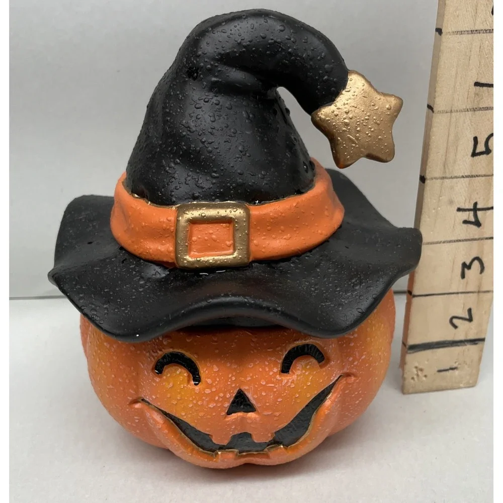 Vtg Jack -O-Lantern Pumpkin Ceramic Covered Bowl Textured Candy Dish